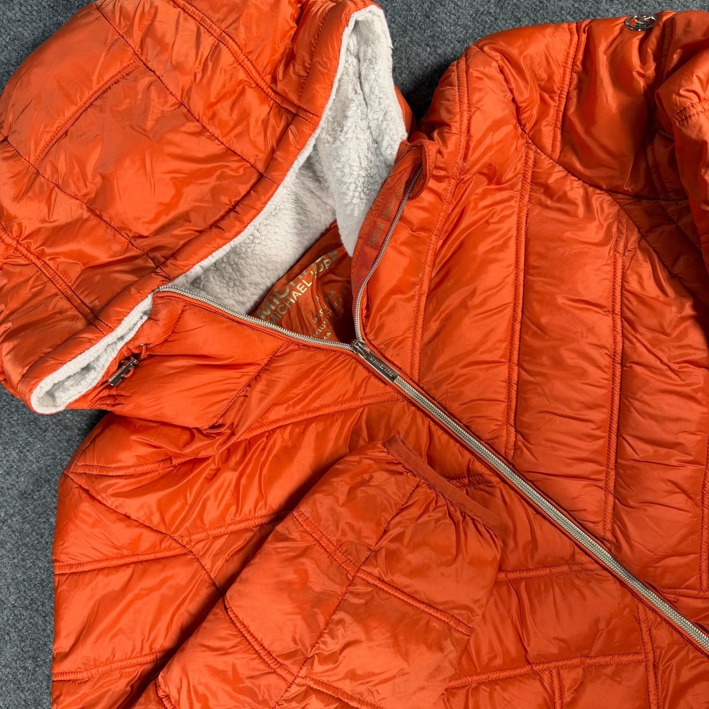 Michael Michael Kors Orange Packable Down Puffer Jacket Sherpa Hood 155187